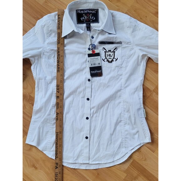 Horseware Ireland Country Western Women’s Junior M 8/10 Shirt White Button Polo - Picture 4 of 11